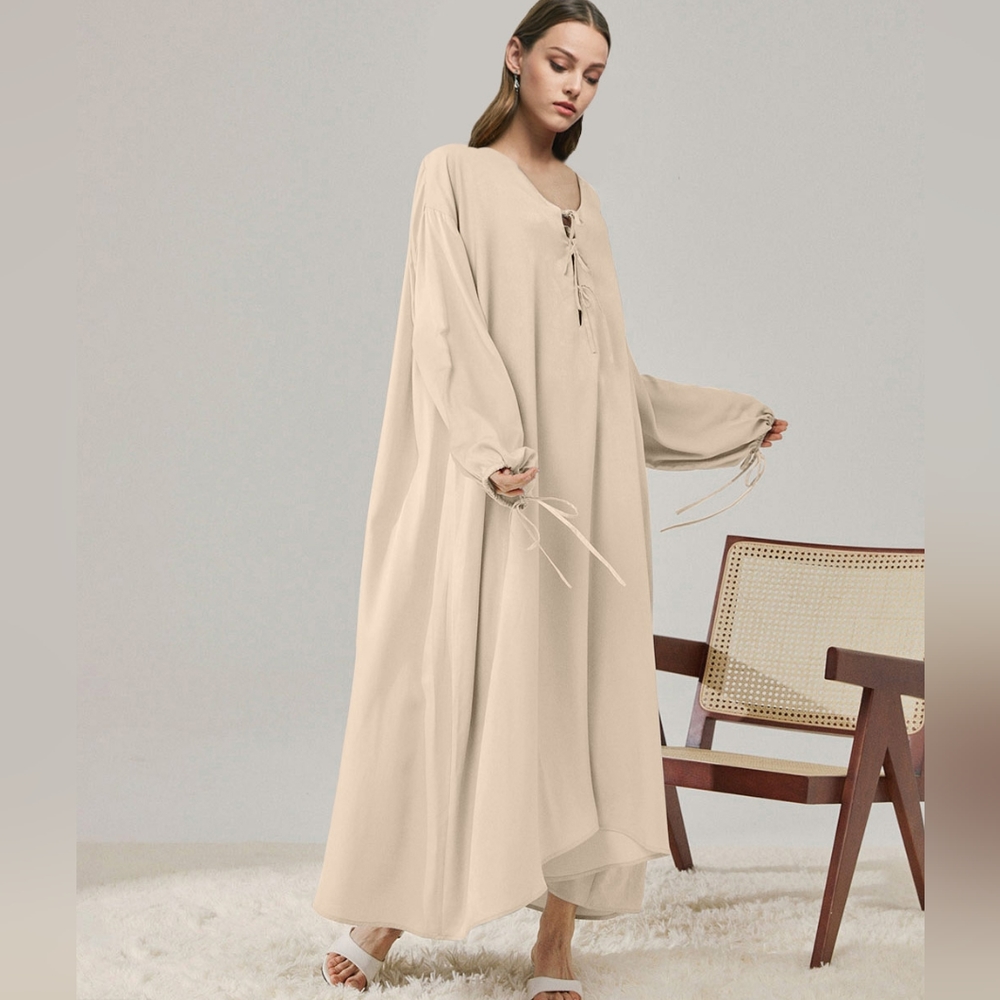 NEW Roomy Drawstring Detail Sleepwear Gown (Linen) - Lattelier - Picture 2 of 11